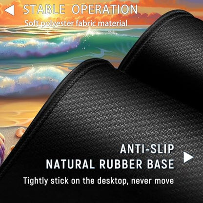 Large Gaming Mouse Pad+ Keyboard Wrist Rest Set, Ergonomics Memory Foam Mouse Mat Wrist Rest Support for Home Office, Waterproof Extended Mousepad 31.5x11.8in, Sea Waves Shells Desk Pad - color: Yvb-mousepad-9-f-168