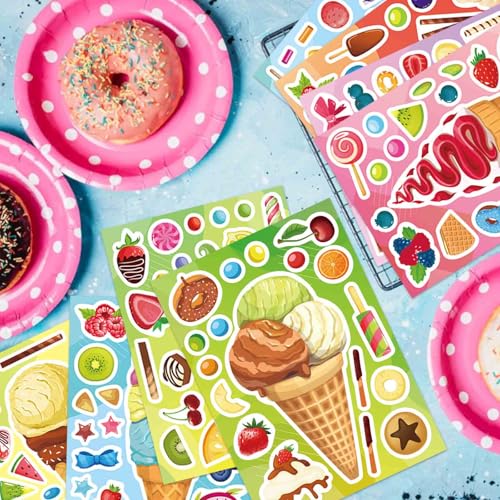 Ice Cream Stickers, Make Your Own Sticker, Make a Face Stickers | 24 Sheets Summer Sticker for Kids Toddlers, Ice Cream Party Favor Supplies Craft - style: Ice Cream