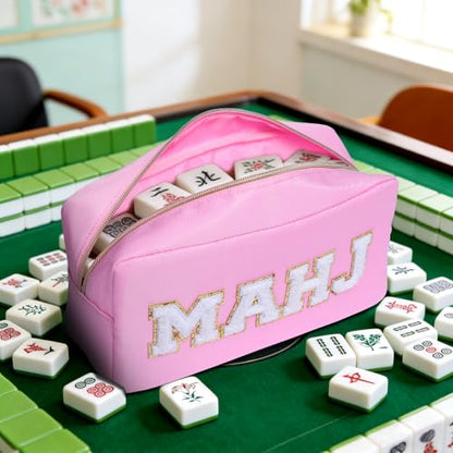 Mahjong Tile Bag Mahjong Bag with Zipper Travel Mahjong Carrying Case Storage Pouch Gifts for Mahjong Lovers Accessories - color: Pink-mahj