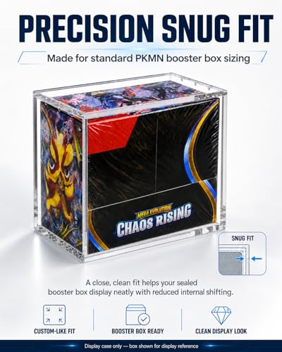 PKMN Booster Box Acrylic Display Case, 5mm Clear Magnetic Top Lid | 5mm Ultra-Clear Acrylic | UV-Resistant Display | Dust & UV Protection | No Assembly Required | Fits 5.4 x 3.1 x 4.9 in - size: (1-Pack)Booster Box Case