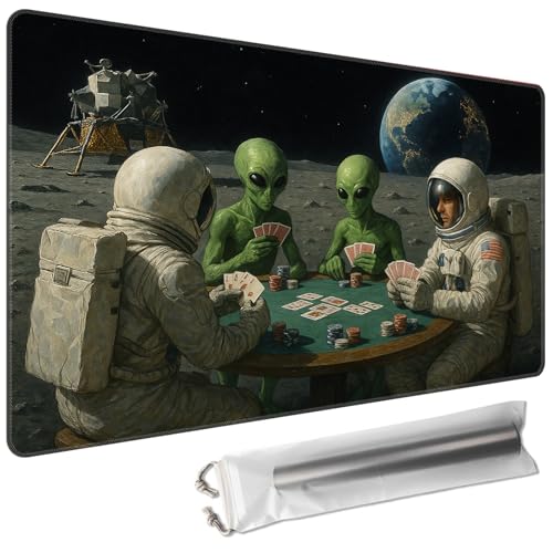 for TCG/MTG Playmat 27.5 x 15.7in Including Storage Bag | Smooth Surface & Non-Slip Rubber Backing | Stitched Edge Desk Pad & Card Game Mat, Astronauts Play Poker - color: Astronauts Play Poker, size: 27.5"×15.7" Regular