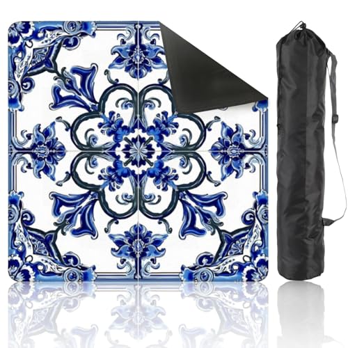 Mahjong Mat 31.5" x 31.5" Blue Floral Tile Decorative Swirls Intricate Detailing Non-Slip Noise Reduction Mahjong Tiles Table Cover for Dominoes Poker Card Board and Tile Games Gift - color: Color2