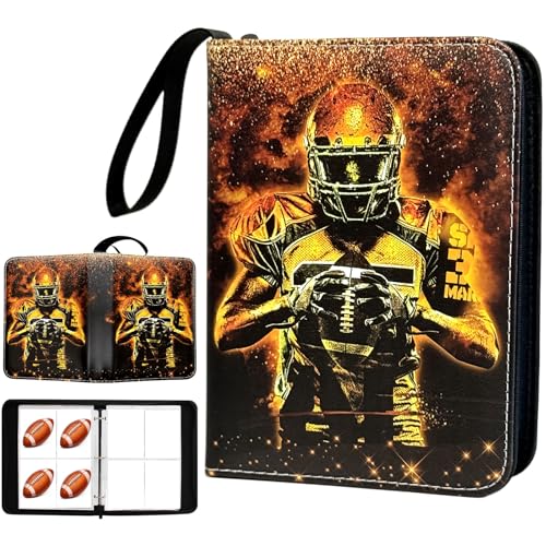 400 Pocket Zippered Football Card Binder, 4-Pocket Trading Card Album with 50 Removable Sleeves, PU Leather Waterproof Sports Card Holder for NFL Football Cards Storage Display Case Gift - color: Football