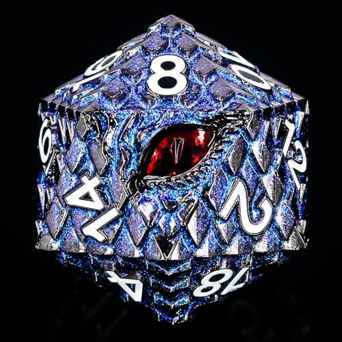 1 die Metal D20 DND Dice - Dragon Scale Metallic 20 Sided Giant Polyhedral Dice,35mm Large Dragon Eye Metal D&D Dice for Dungeons and Dragon Tabletop Game(Blue Glitter Dragon Scale) - color: Blue Glitter Dragon Scale