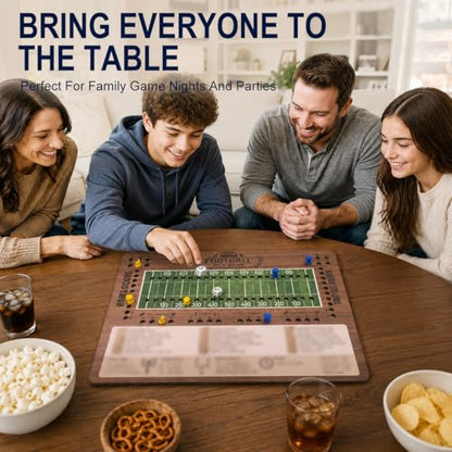 Football Dice Challenge, Premium Wooden Board Game with Scoring Tray, Competitive Sports Themed Dice Game with 20 Pawns and 3 Dice, Portable Travel Set for 2-5 Players