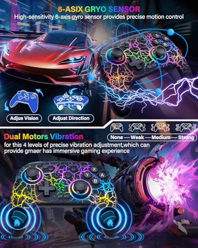 Switch Controller Compatible with Nintendo Switch/Switch Lite/OLED/PC | Programmable Wireless Switch Controller with 10 LED Light, 6-Axis Motion, Turbo, Vibration, One-Key Wake Up & Pairing, Flame - color: flame