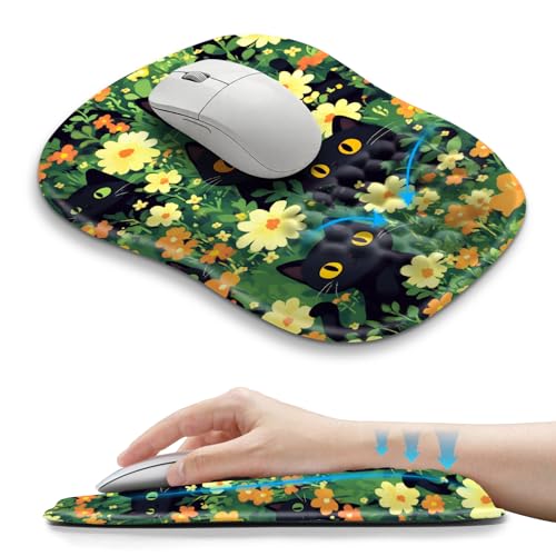Hokafenle Ergonomic Wrist-Hugging Mouse Pad Wrist Support, U-Shaped Holding Wrist Rest Mousepad for Carpal Tunnel Pain Relief with Cushioned Memory Foam Slope Massage Bulge(10.2x8.3 in,Big Eyed Cat) - color: Big Eyed Cat