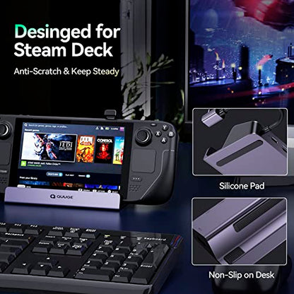 QUUGE Steam Deck Dock, 6 in 1 Valve Steam Deck Docking Staion with 2*USB-A & USB-C 5Gbps, HDMI 2.0 4K60Hz Output, 1000M Ethernet Gigabit, 100W Charging, Steam Deck Accessorie