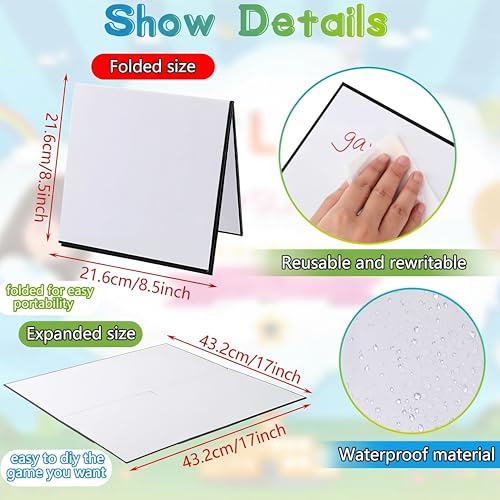 Zhanmai 4 Pcs Folding Blank Game Board 17 x 17 Inch Make Your Own Game Board, Quad Fold Dry Erase Blank Games Boards for School Classroom DIY Games Activities, 4 Folders - style: 17 x 17 in