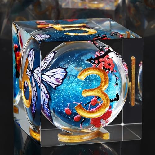 Butterfly and Plum Blossom Liquid Core DND Dice Set for Role Playing Gaming with Box, 7pcs Sharp Edged Polyhedral Resin DND Dice Set with Beauty Since, D% D20 D12 D10 D8 D6 D4 Dice(Blue) - color: Blue Butterfly, style: Butterfly