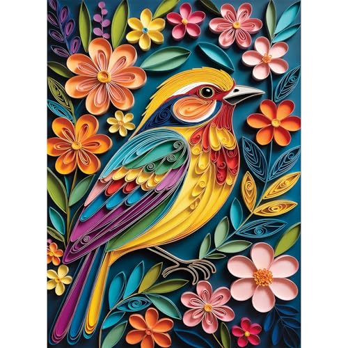 300 Piece Jigsaw Puzzle for Adults – Colorful Bird & Floral Garden Scene, Vibrant Nature Art Puzzle, 20.5×15 in, Relaxing Gift & Home Décor for Adults Seniors - style: Paper Bird