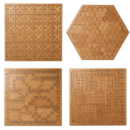 Fractal Tray Puzzle, Fractal Puzzles for Adults, Irregular Wooden Jigsaw, Mind Bending Hilbert Curve Puzzle, Challenging Portable Brain Training Game (4-Pack) - style: 4-Pack