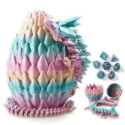DND Dice Set, 7pcs Polyhedral Dice with 3D Dragon Egg Shell, Portable Dungeons and Dragons Dice with Organizer Bag for RPG/MTG (Rainbow) - color: Rainbow