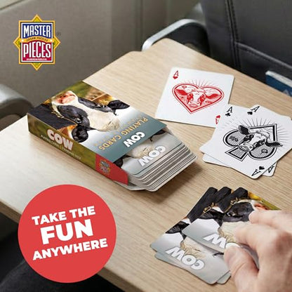 Masterpieces Cow Playing Cards Deck - Animal Themed Standard 54 Card Deck, Unique Cow Face Cards & Jokers, Retro Style, for Families & Adults - style: Cow