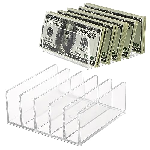 Hipiwe 2-Pack Acrylic File Organizer for Sorting Mail - 5 Slots Letter Sorter Clear Desktop Bill Divider Holder for Paper Envelope Document Book Cash Money Eyeshadow Makeup Palette