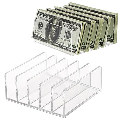 Hipiwe 2-Pack Acrylic File Organizer for Sorting Mail - 5 Slots Letter Sorter Clear Desktop Bill Divider Holder for Paper Envelope Document Book Cash Money Eyeshadow Makeup Palette