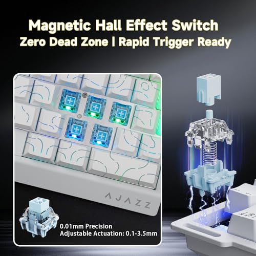 AJAZZ AK029 Wired One-Handed Hall Effect Mechanical Gaming Keypad, 29 Keys | Magnetic Switch, Rapid Trigger, 8KHz Polling, SOCD/DKS, RGB Backlit, Web Driver Customizable, Portable, White Contour Line - color: Contour White