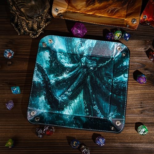 DND Dice Rolling Tray PU Leather Dice Trays Folding Square Dice Storage Case for RPG Tabletop Games, Jewelry Valet Tray for Women and Men - color: Green