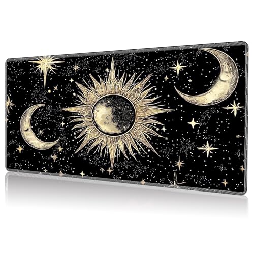 Playmat for MTG, Game Play Mat Card Game Playing 24 x 14 inches Tabletop Magic Play Mats Non-Slip Rubber Base and Stitched Mousepad Desk Mats Playmats for MTG TCG,Art Sun Moon - color: Art Sun Moon, size: NO Zones