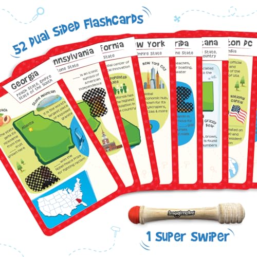 Imagimake Mapology USA Flash Cards | Learn United States Along with Flags and State Shapes | Ages 8-12 | Foam Jigsaw Puzzle, Fun Facts, Educational Toy for Kids | Gift for Christmas and Birthdays | Learn 750+ Facts of USA with Swipe & Reveal, Classroom &