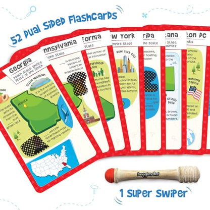 Imagimake Mapology USA Flash Cards | Learn United States Along with Flags and State Shapes | Ages 8-12 | Foam Jigsaw Puzzle, Fun Facts, Educational Toy for Kids | Gift for Christmas and Birthdays | Learn 750+ Facts of USA with Swipe & Reveal, Classroom &