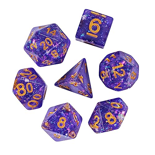 Purple DND Dice Set Foil Polyhedral Dice Set D&D for Tabletop Games | Leather Storage Bag, DM Gift, for Dungeons and Dragons Role Playing Games - color: Purple