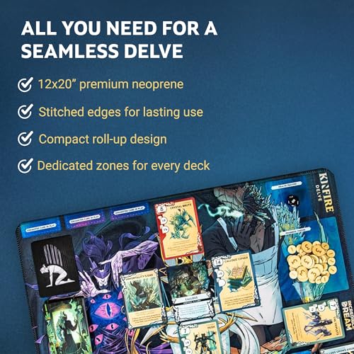 Incredible Dream Kinfire Delve Official Playmat – 12x20’’ Neoprene Game Mat with Stitched Edges – Organize Your Well Deck, Health Tracker, and Challenges – Smoother Gameplay and Easier Handling