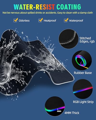 Wireless Charging Mouse Pad, RGB Gaming Desk Mat, 31.5"x15.7" | Large Desk Pad, 13 Light Modes, Ultra-Smooth Surface, Non-Slip Base, Waterproof Computer Keyboard Mat for PC, Laptop, Black - color: Black