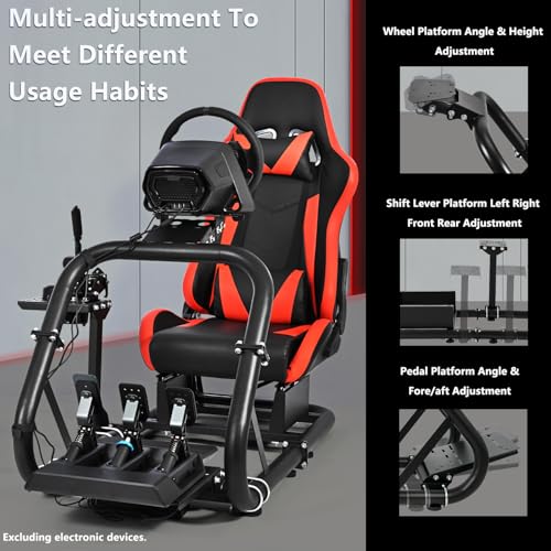 Marada Racing Simulator Cockpit with Red Seat Fit for 12Nm Direct Drive | Fit for Logitech/Thrustmaster/Moza/Fanatec, 50mm Large Round Tube Professional Sim Rig, Wheel Pedal Handbrake not Included