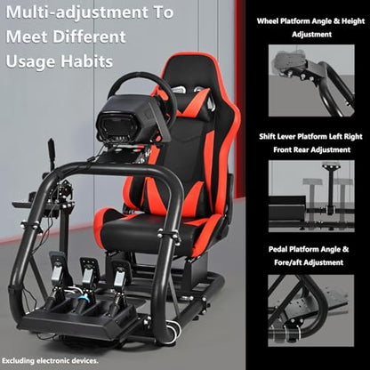 Marada Racing Simulator Cockpit with Red Seat Fit for 12Nm Direct Drive | Fit for Logitech/Thrustmaster/Moza/Fanatec, 50mm Large Round Tube Professional Sim Rig, Wheel Pedal Handbrake not Included