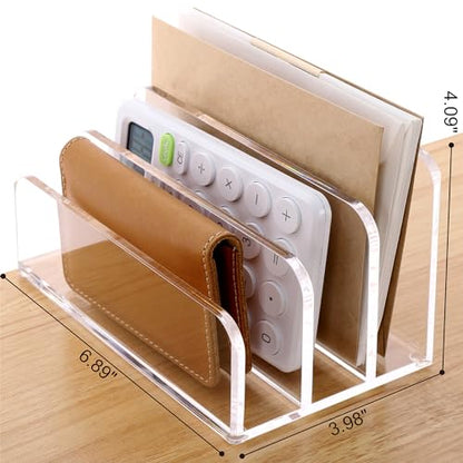 SANRUI Clear Acrylic Mail File Organizer Sorters for Desk, 3 slot Laddered | Desktop Vertical Letter Holder, Multifunction Envelope Folder Racks Holders for Office,Home, School - size: 3-Compartment ladder