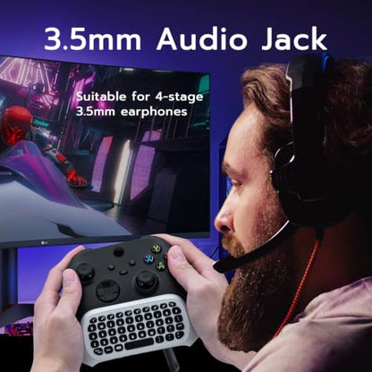 Mcbazel Mini Game Keyboard 2.4G Receiver Wireless Chatpad Message with 3.5MM Audio Jack for Xbox One/Xbox One X/S/Xbox Series X/S/XboxElite/2, Controller Keyboard Attachment - White