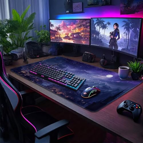 Fantasy Castle Night Large Gaming Mouse Pad Desk Mat 31.5"x15.7" | Extended Mousepad, Non-Slip Rubber Base , Stitched Edges, for Computer/Laptop/Office/Home - color: Fantasy Castle