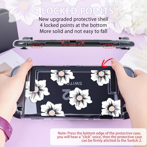DLseego Protective Case Flower Floral Clear Switch 2 (2025), Detachable Joy-Handle Protective Case 2-Piece Split Full Wrap PC Hard Shell Anti-Scratch All-Round Protection Cover, Sakura, White - color: White