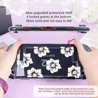 DLseego Protective Case Flower Floral Clear Switch 2 (2025), Detachable Joy-Handle Protective Case 2-Piece Split Full Wrap PC Hard Shell Anti-Scratch All-Round Protection Cover, Sakura, White - color: White