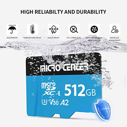 INLAND Micro Center Performance 512GB microSDXC Card, A2 Micro SD Card, UHS-I C10 U3 V30 A2 4K UHD Video Flash Memory Card with Adapter for Smartphones, Tablets, Drones and Action Cameras - size: U3 A2 - 512GB