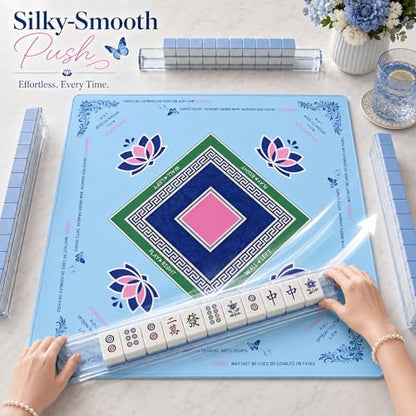 Mahjong Mat 31.5x31.5 Inch, Non-Slip Rubber American Mahjong 3mm Mat with Rules, Lotus Butterfly Hand-Painted Look Noise Reducing Game Neoprene Mat for Table (Lotus Classic) - color: Lotus Classic