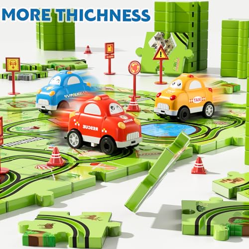 Beby Buty 64PCS Puzzle Track Car Set Toys for Kids Boys, Toddler Toys Gifts for 3 4 5 Year Old, Floor Puzzle Tracks Car for Boys Ages 3-5 4-6, for 3 4 5 6 Year Old - style: 64 PCS City Theme