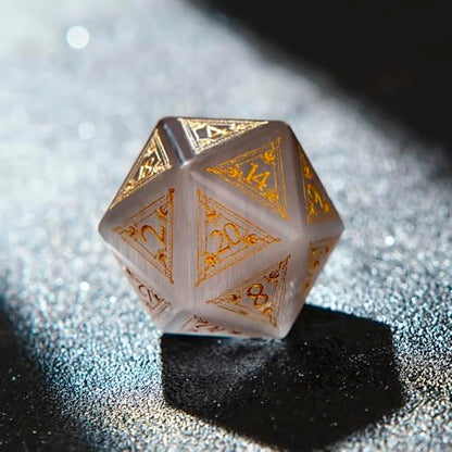 1PCS Gem D20 DND Dice - 25mm 20 Sided Crystal Cat Eye D&D Dice for Dungeons and Dragons, RPG, Roleplaying Games MTG Table Games, Handmade Polyhedral Dice(Pattern Grey) - color: D20 Cat Eye-pattern Grey