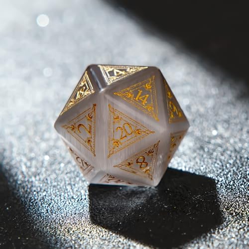 1PCS Gem D20 DND Dice - 25mm 20 Sided Crystal Cat Eye D&D Dice for Dungeons and Dragons, RPG, Roleplaying Games MTG Table Games, Handmade Polyhedral Dice(Pattern Grey) - color: D20 Cat Eye-pattern Grey