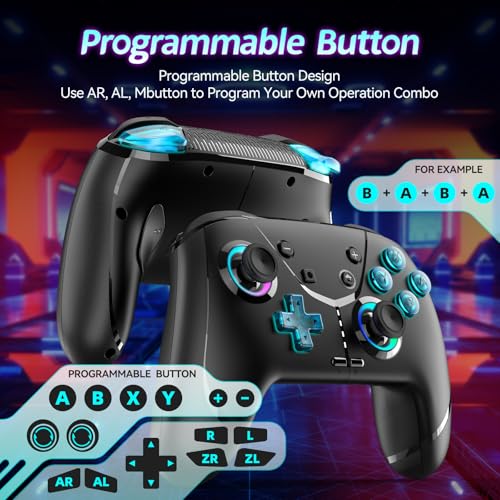 Switch Controller, Wireless Pro Controller for Nintendo Switch 2/Switch/Lite/OLED, Bluetooth controllers Compatible with iPhone/Mac/iPad/iOS/Android/Phone/PC/Steam and TV with Programming/RGB4/Vibration / 3 Turbo Modes/6-Axis/Motion(Black Pro) - color: Bl