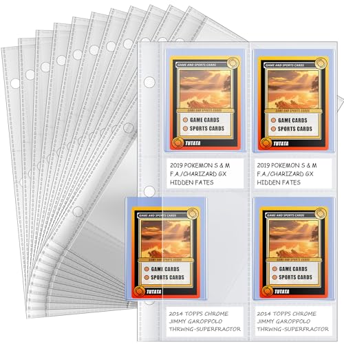 4 Pocket Top Loader Sleeves, Trading Card Binder Pages, Baseball Card Storage Sleeves for 3 Ring Binder-50 Pages