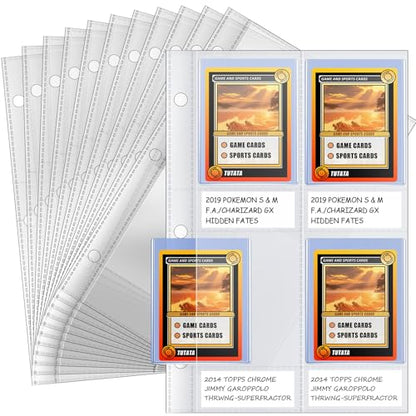 4 Pocket Top Loader Sleeves, Trading Card Binder Pages, Baseball Card Storage Sleeves for 3 Ring Binder-50 Pages
