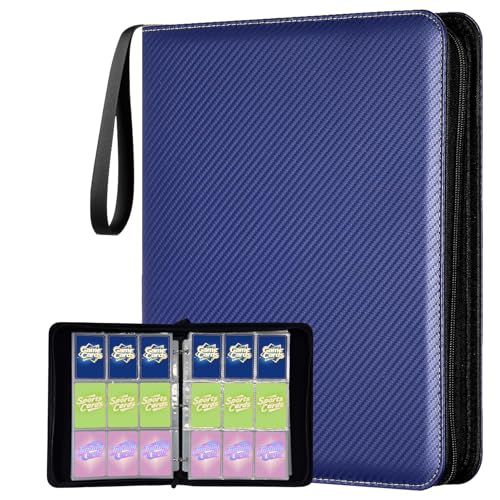 9 Pocket Trading Card Binder, Holds 1080 Cards with 60 Removable Double-Sided Sleeves, Premium Zipper Top Loader Card Collection Album, PU Card Folder Holder for MTG, TCG, Baseball, Sports Cards - color: Blue