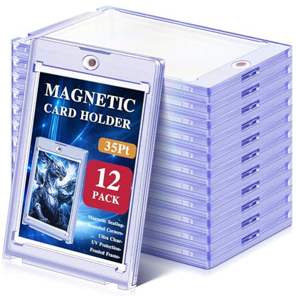Kitoyz 12 ct Magnetic Card Holder for Trading Cards, 35PT Baseball Card Case Sports Card Protectors Magnet Top Loaders with UV Protection Fit for Game Cards,Football Cards - size: 12P
