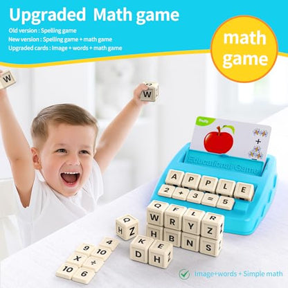 Educational Toys Learning Games for Kids 3-8, Matching Letter Spelling Early Math Game for Preschool& Kindergarten Kids Boys and Girls Light Blue ，Christmas Birthday gift for 4 5 6 7 boys girls - color: Light Blue