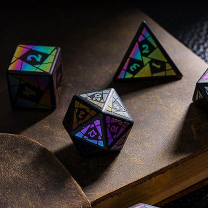 UDIXI Obsidian Gemstone Dice Set Stone DND Dice Rainbow for Tabletop Games | Natural Stone, Premium Gift Box, DM Gift, for Dungeons and Dragons Role Playing Games - color: Obsidian (Colorful Pattern)