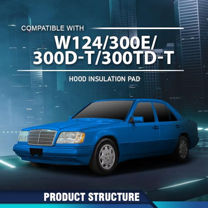 PIT66 Hood Insulation Pad Compatible with Benz W124 E Class 1990-1995 / 300CE 300E 300TE 1990-1993 / 400E 500E 1992-1993 / E320 E420 1994-1995 / E500 1994 1246820726 Black - style: 1990-1995 Benz W124 E Class