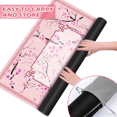 SelfTek Mahjong Mat - 31.5" x 31.5" Anti-Wrinkle Mahjong Mat for Table | , Anti Slip Noise Reduction Gaming Mat with Carrying Bag, for Mahjong / Board / Poker / Card Games/Dominoes (Pink)