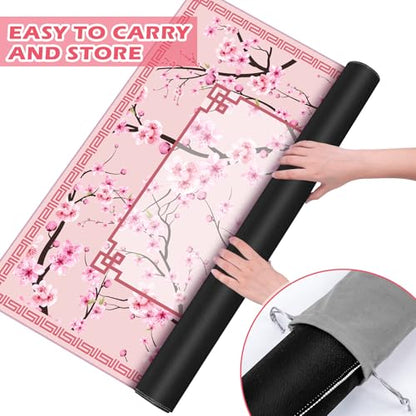 SelfTek Mahjong Mat - 31.5" x 31.5" Anti-Wrinkle Mahjong Mat for Table | , Anti Slip Noise Reduction Gaming Mat with Carrying Bag, for Mahjong / Board / Poker / Card Games/Dominoes (Pink)
